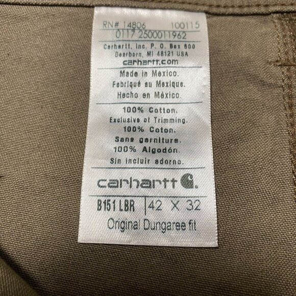 Carhartt Men's Loose Original Dungaree Fit Canvas Work Pants 42 X 32 NWT - Picture 6 of 10